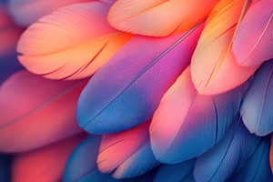 Colorful feathers blend vibrant hues, a Photo by Tanuart