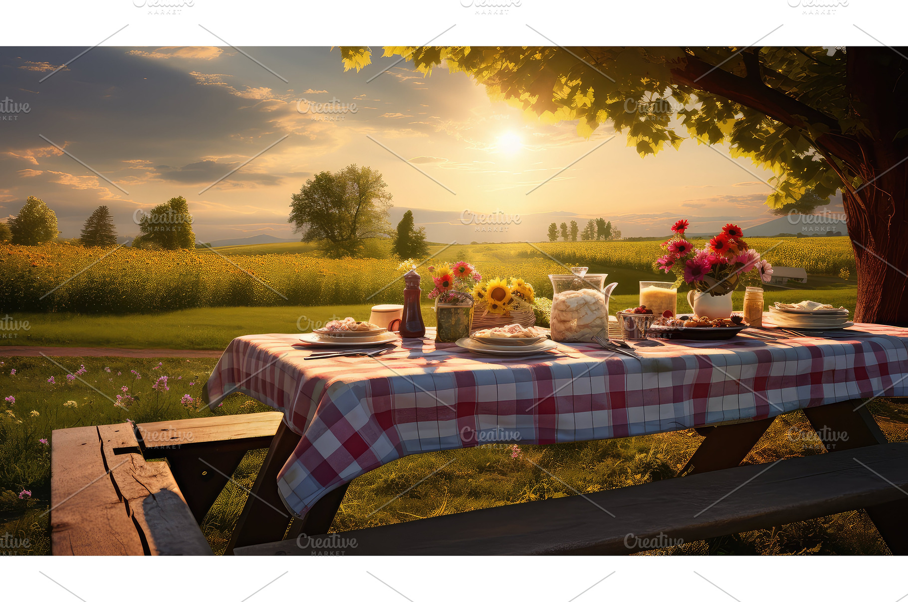 fun family picnic table ai generated, a Nature Photo by pikepicture