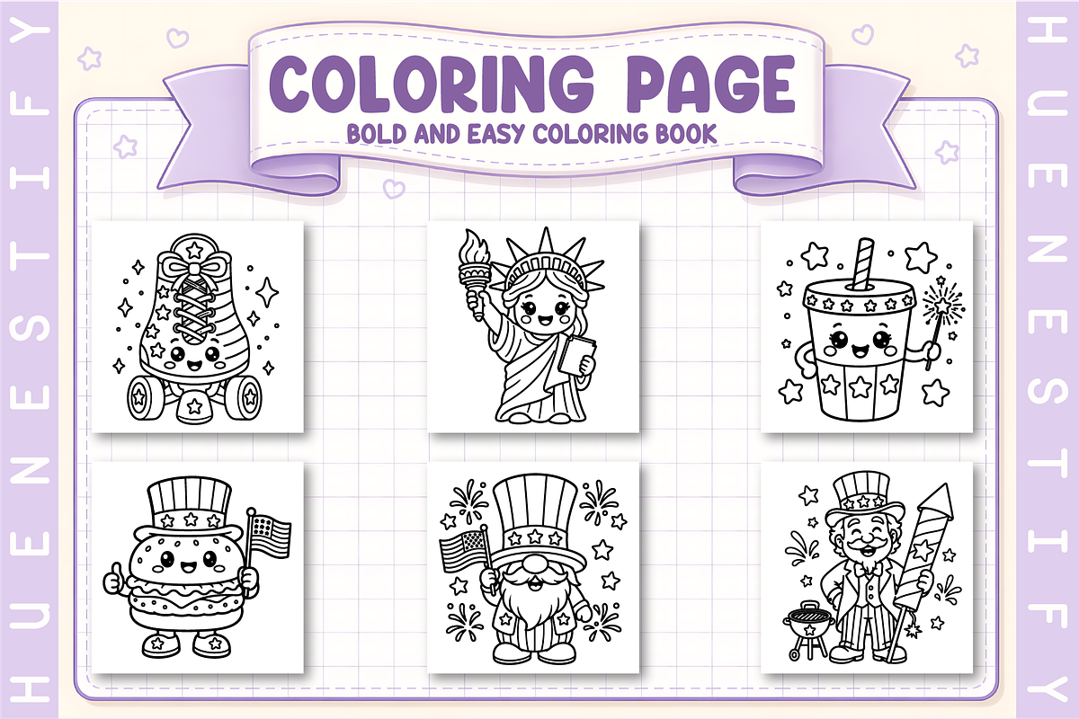 4th of July Bold Easy Coloring Book, a Seasonal Illustration by HueNestify (Photo 2 of 4)