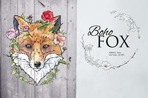 Fox illustration in boho style