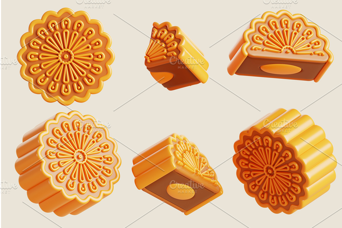 Moon cake set for mid autumn, a Food Illustration by Marozhkastudio