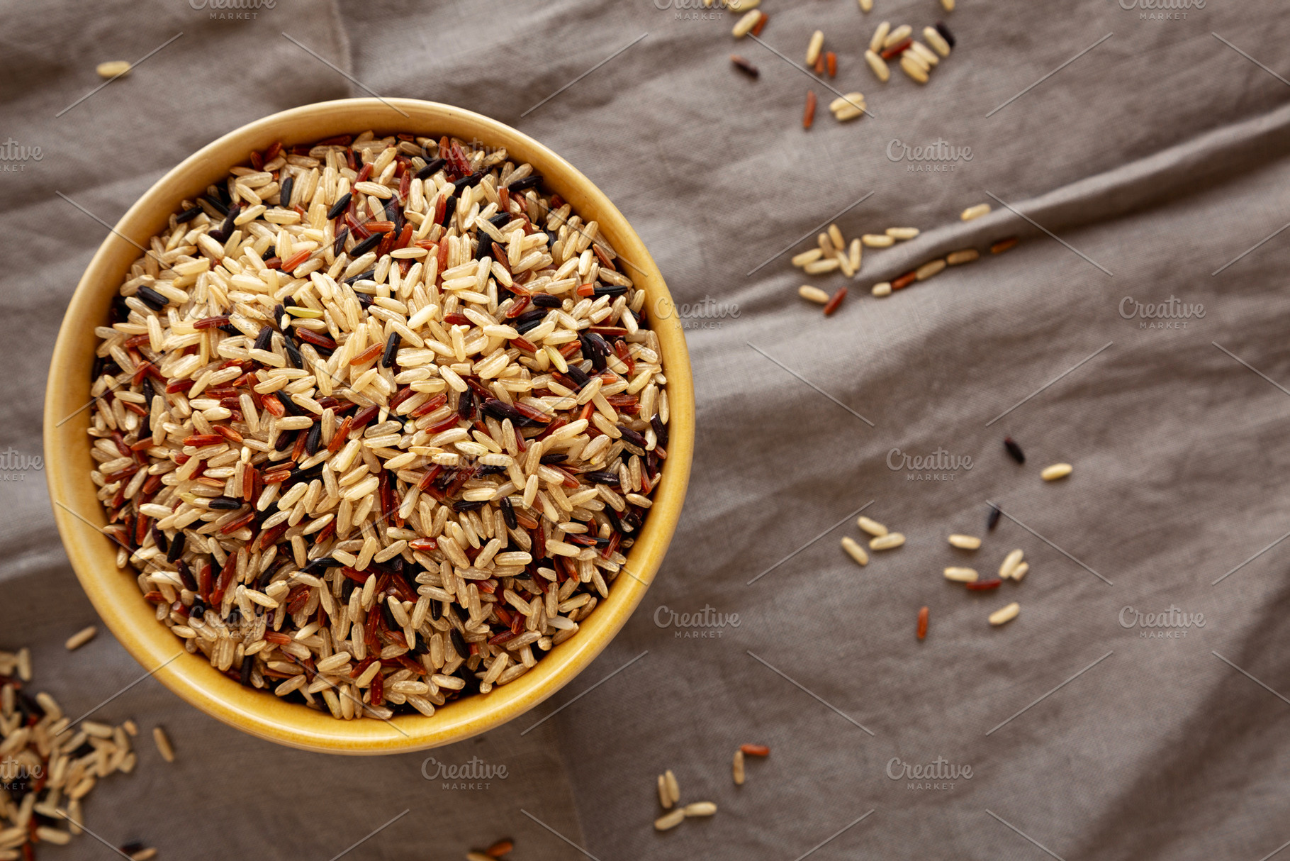 Organic Dry Asian Wild Rice in a Bowl, top view. Flat lay, overh, a Food & Drink Photo by LiudmylaChuhunova