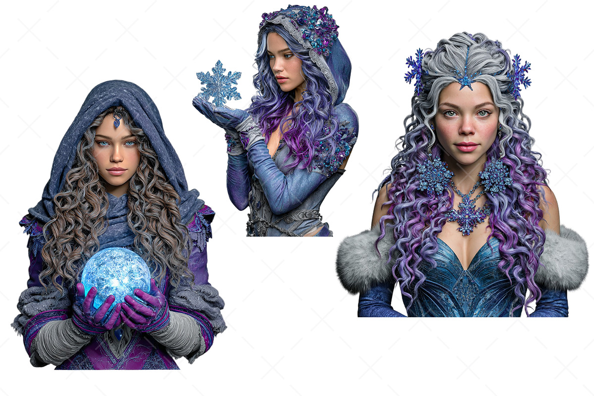 Fantasy Winter Girls Clipart Bundle, an Illustration by Craft Nest (Photo 8 of 11)