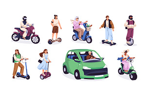 People driving electrical transport, a Transportation Illustration by PaperTrident