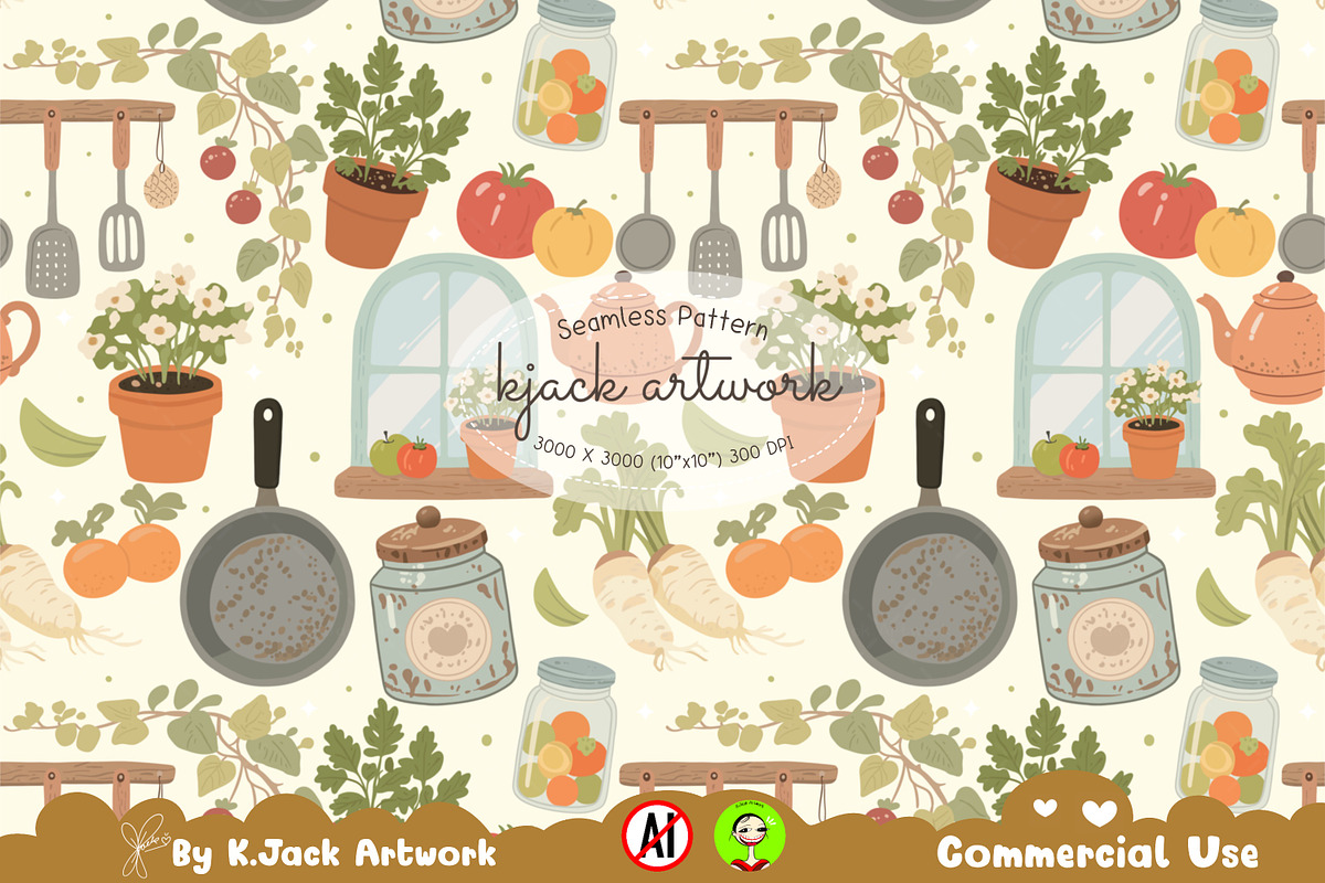 Whimsical Kitchen Harvest Seamless, a Background Graphic by K.JackArtwork (Photo 1 of 8)