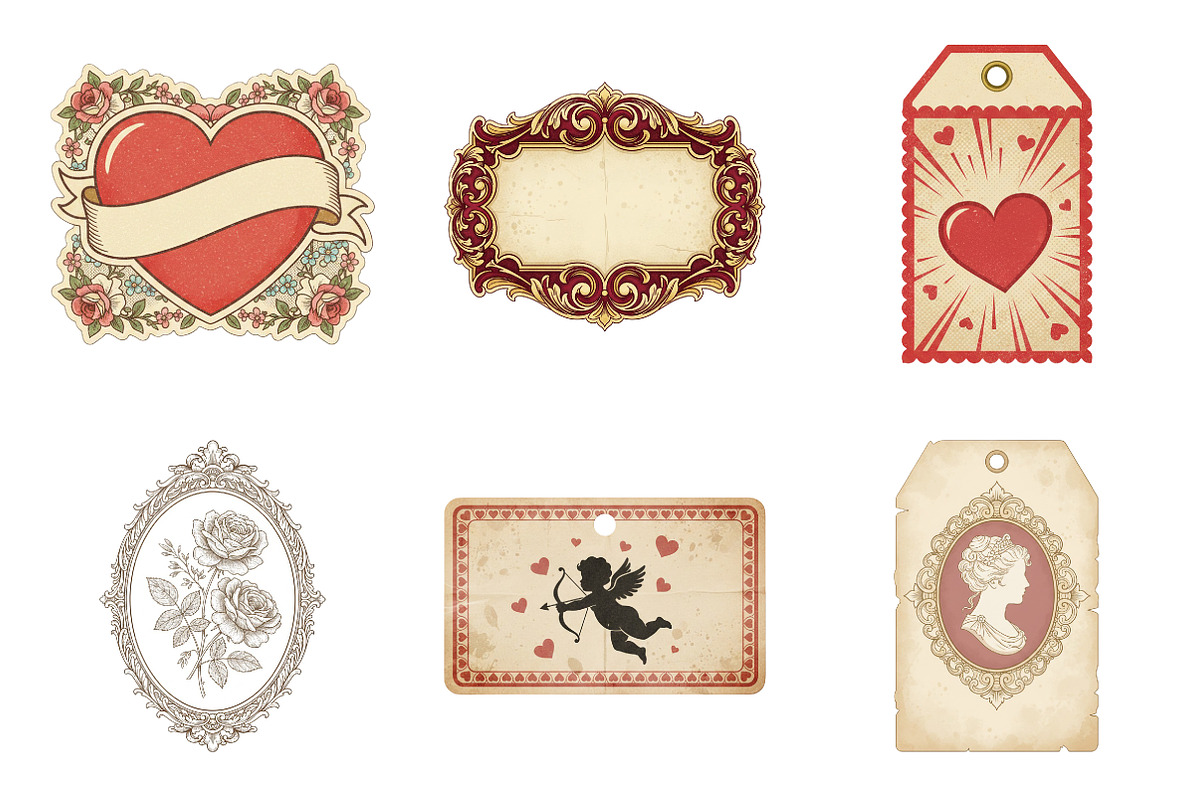 Vintage Valentine's Day Tag Printabl, an Illustration by SinaCreation (Photo 3 of 5)