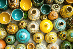 Colorful Glazed Pottery Bowls Overhead Composition, an Arts & Entertainment Photo by Davizro's Market