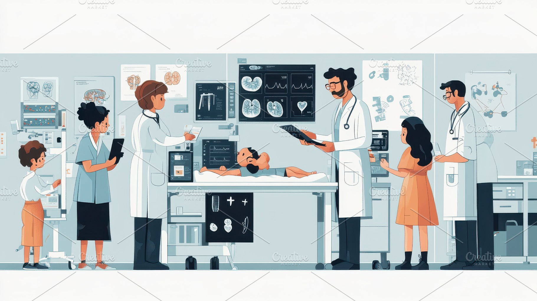 A medical team examines a child pati, a Background Photo by Pixeness