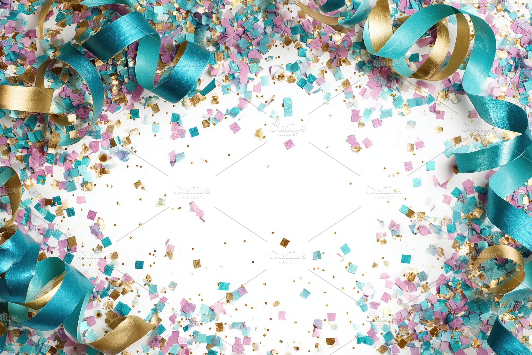 Festive confetti and ribbons celebra, a Photo by Pixeness Studio