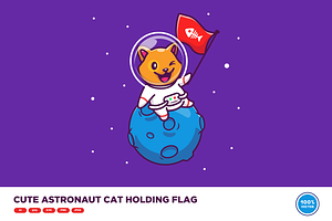 Cute Cat Astronaut Sitting On Moon