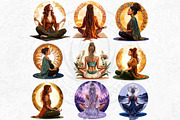 Boho woman meditating Clipart set, a Person Illustration by ThatsDesignArt (Thumbnail 6 of 10)