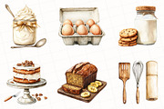 Watercolor Vintage Baking Clipart, an Illustration by OK Design (Thumbnail 3 of 5)