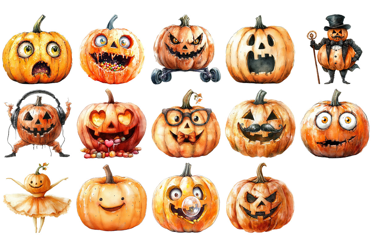 Goofy Halloween Pumpkins PNG Set, an Illustration by Craft Nest (Photo 3 of 4)