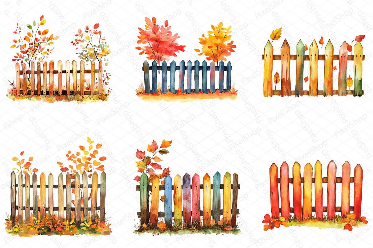 Watercolor Autumn Fence Clipart, an Illustration by DreamPrint404 (Photo 4 of 5)