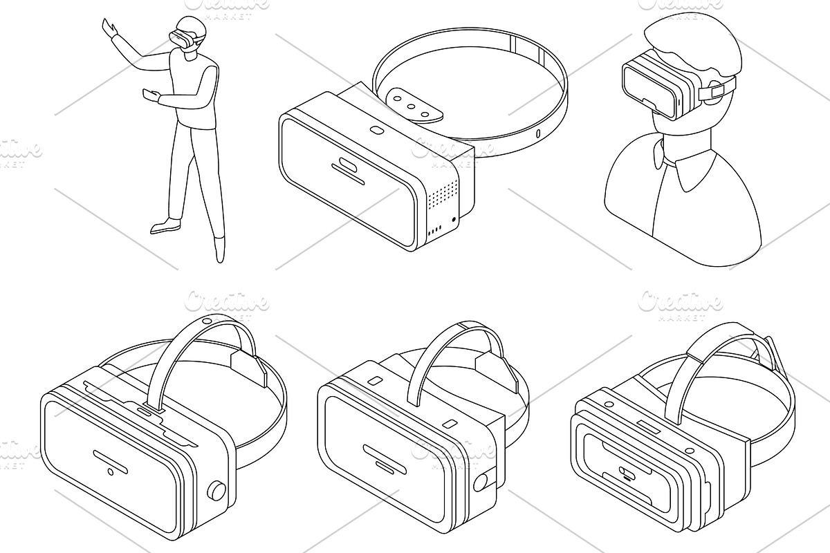 Game goggles icons set vector, a Technology Illustration by Ylivdesign