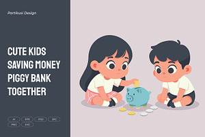 Cute Kids Saving Money Piggy Bank, a Person Illustration by Partikusi Design