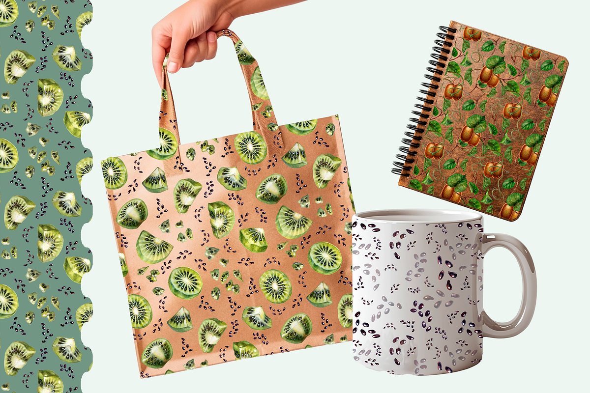 KIWI PATTERNS, botanical watercolor, a Decorative Illustration by EL_SUHOVA (Photo 3 of 13)