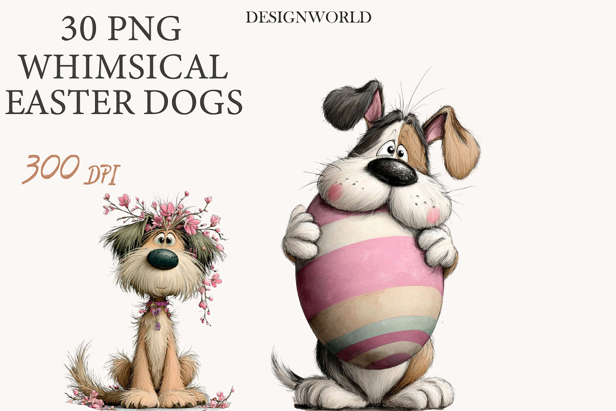 Whimsical Easter Dogs clipart, an Illustration by Designworld (Photo 1 of 10)