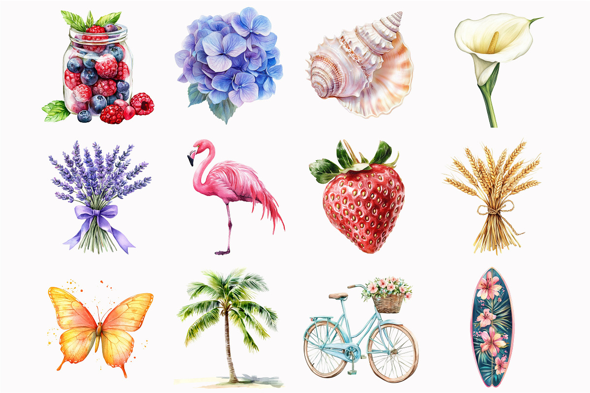 Watercolor Summer Clipart, an Illustration by Design Market (Photo 2 of 5)