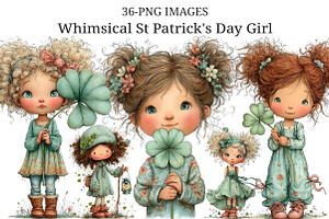 Whimsical St Patrick's Day Girl Clip, an Illustration by Craft Nest