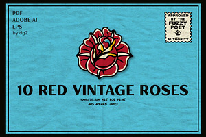 10 Hand Drawn Red Vector Roses, a Decorative Illustration by Fuzzy Poet by DG2