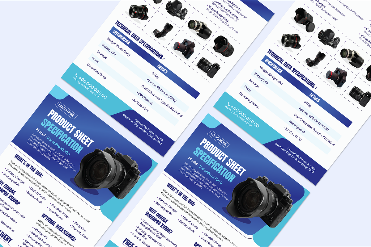 Camera Product Sheet Design, a Flyer Template by SquidPixey
