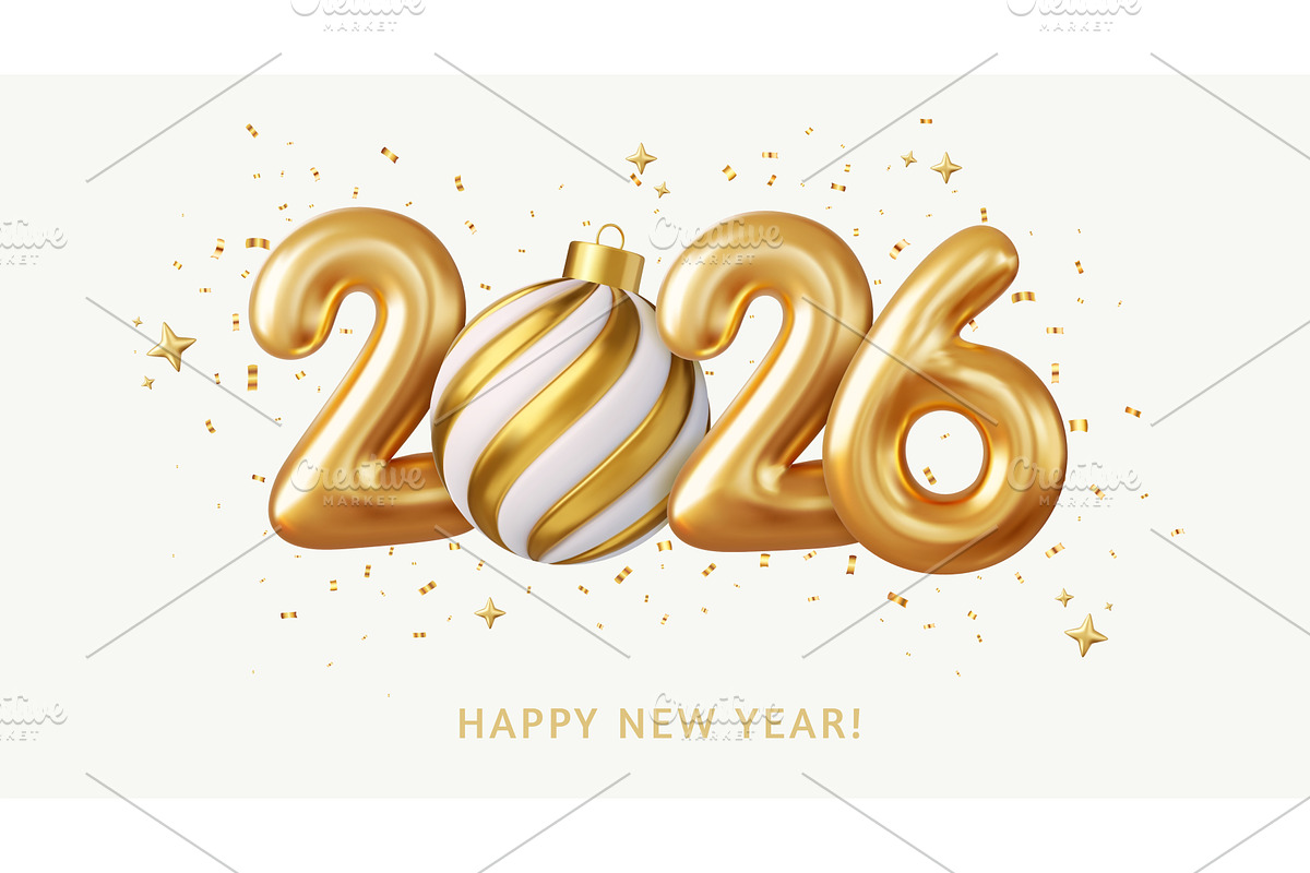 3d Gold Foil Balloons and Christmas, an Object Illustration by ModVector