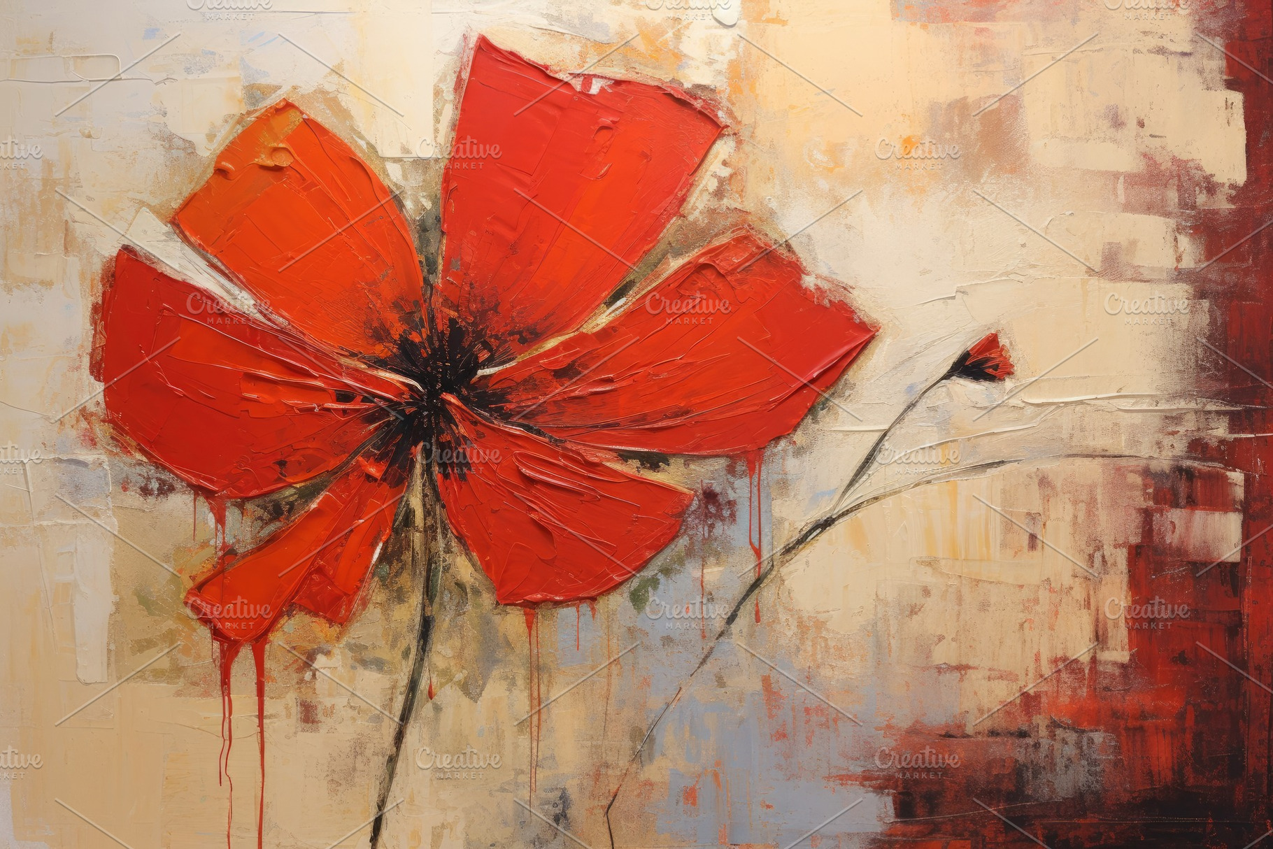 Oil painting on canvas. Red poppy fl, a Photo by Iftikhar Alam