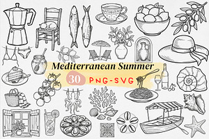 Mediterranean Summer Clipart SVG PNG