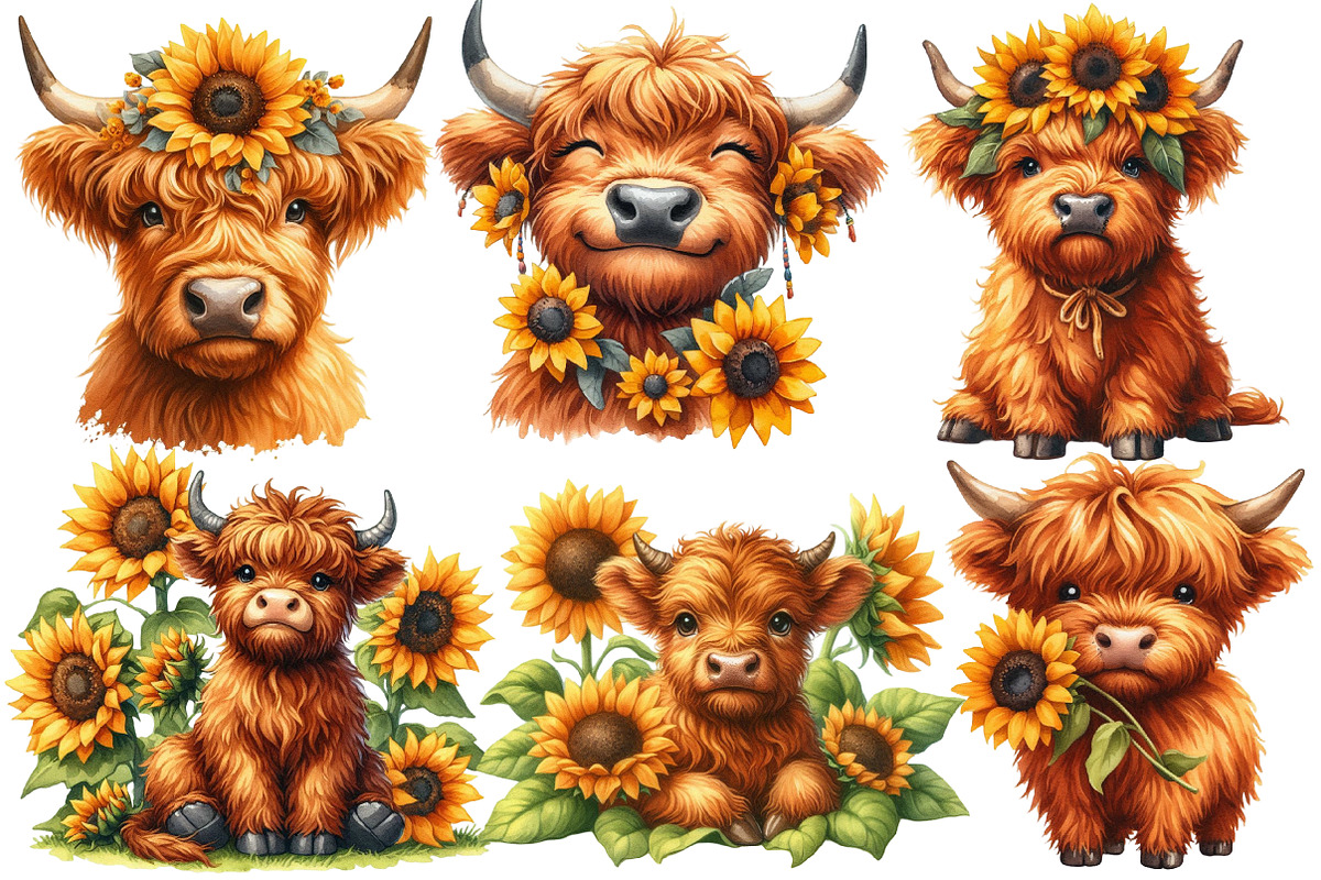 Highland Cow with Sunflowers, an Illustration by Designworld (Photo 7 of 7)