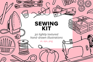 Hand Drawn Sewing Kit Illustrations