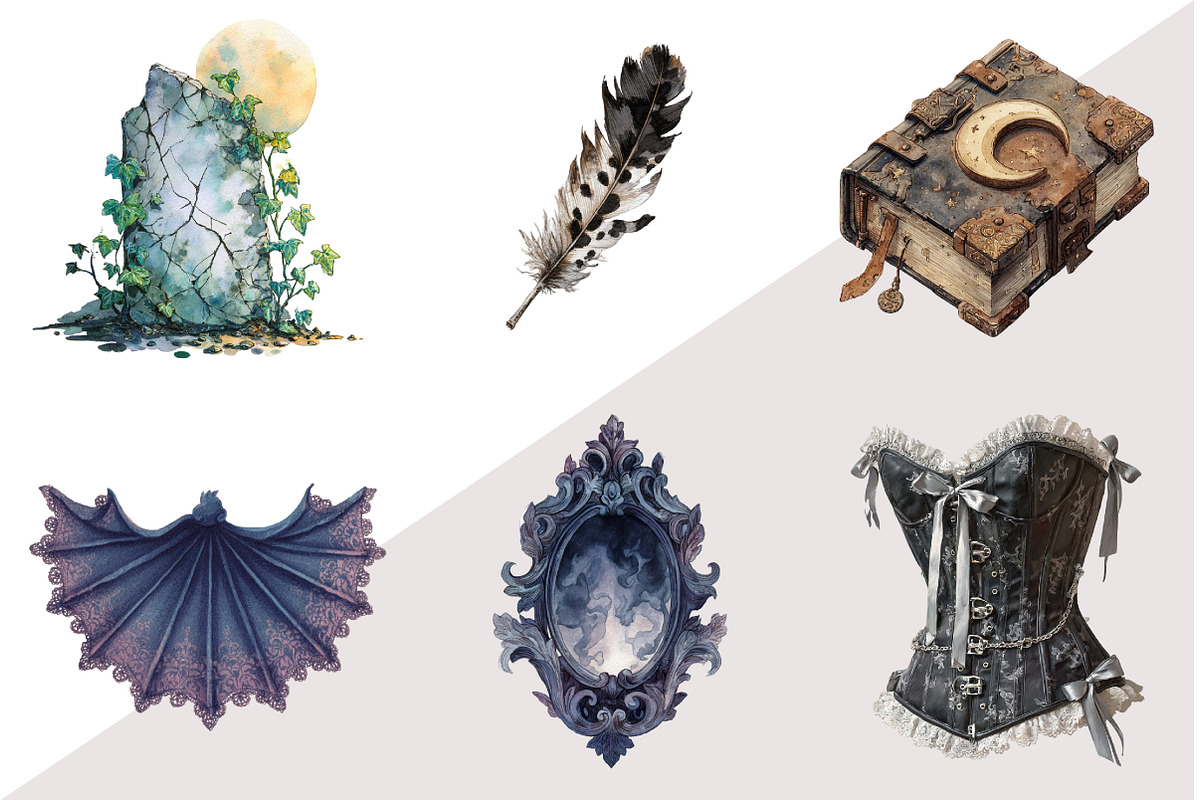Watercolor Dark Gothic Core Clipart, an Illustration by Design Market (Photo 3 of 3)
