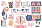 Book Lovers Clipart. Girls and Books, an Object Illustration by VerAna (Thumbnail 1 of 24)