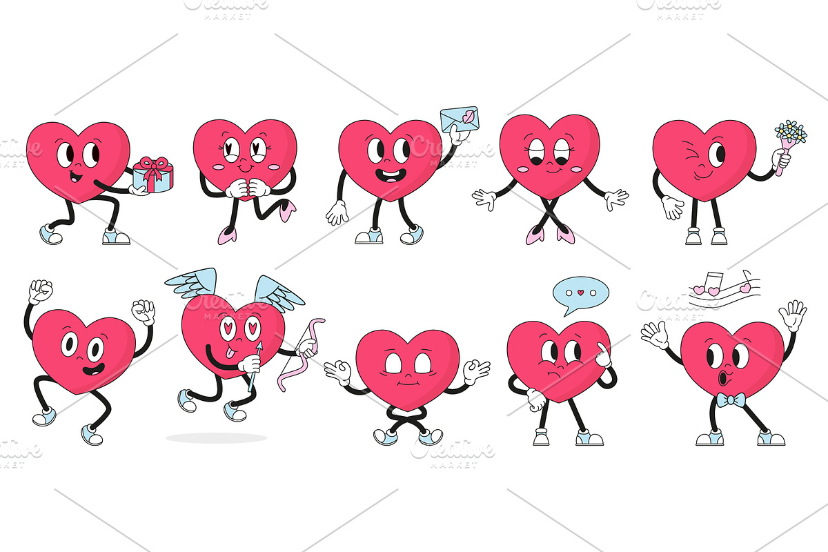 Groovy hearts characters. Retro, an Illustration by Valerie Bodnar