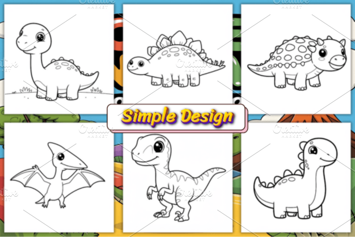 CUTE DINOSAUR COLORING BOOK PAGES, an Animal Illustration by Ink Gallery (Photo 3 of 4)