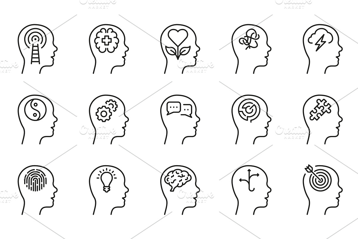 Mental Health Line Icon Set, an Object Illustration by Gentle Studio