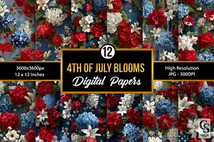4th of July Blooms Digital Papers, a Pattern Graphic by Creative Store