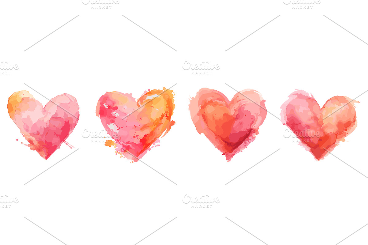 hearts watercolor. heart shape, an Illustration by Stock-Smart-Start