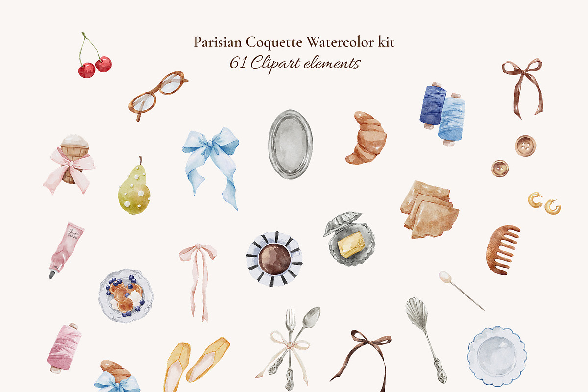 Parisian Coquette Watercolor Kit, a Decorative Illustration by Yuliia Lashevska (Photo 7 of 16)