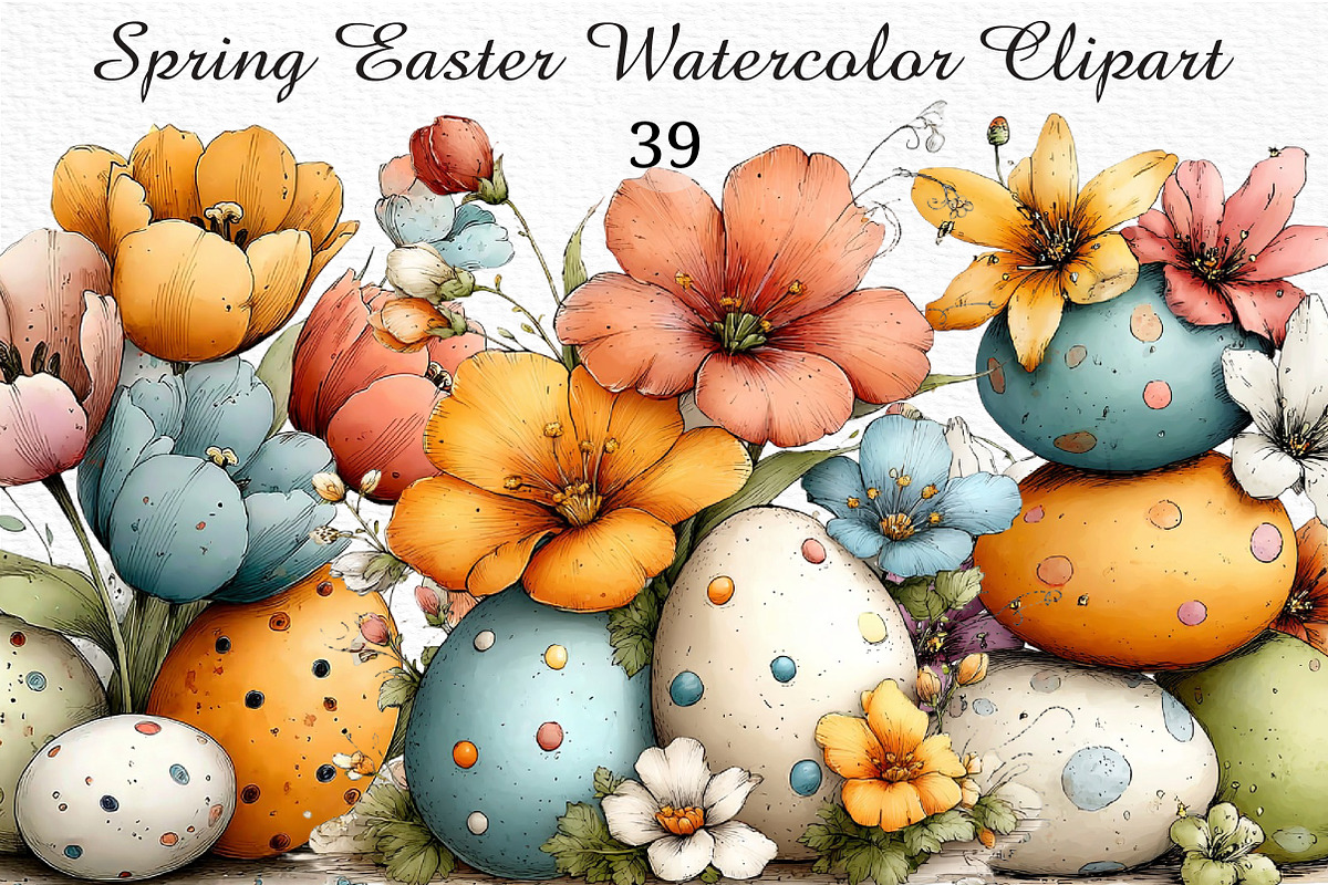 Spring Easter Watercolor Clipart, an Illustration by Craft Nest (Photo 1 of 11)