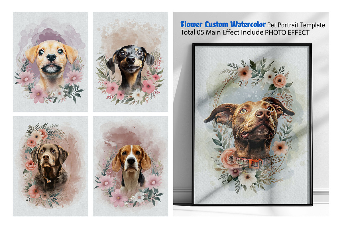 Flower Custom Watercolor Pet Art, an Action Add-On by MRI STUDIO (Photo 1 of 23)