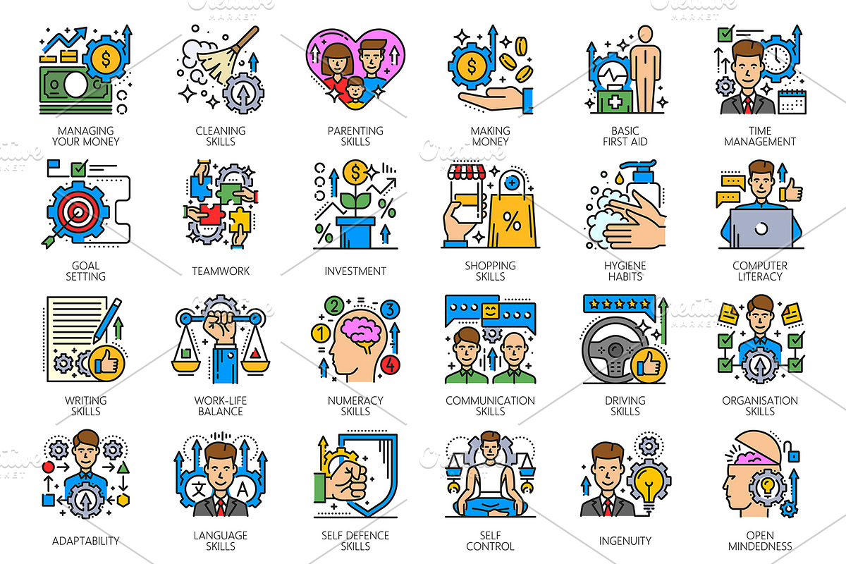 Life skills color line icons, a Technology Illustration by Vector Tradition (Photo 1 of 3)
