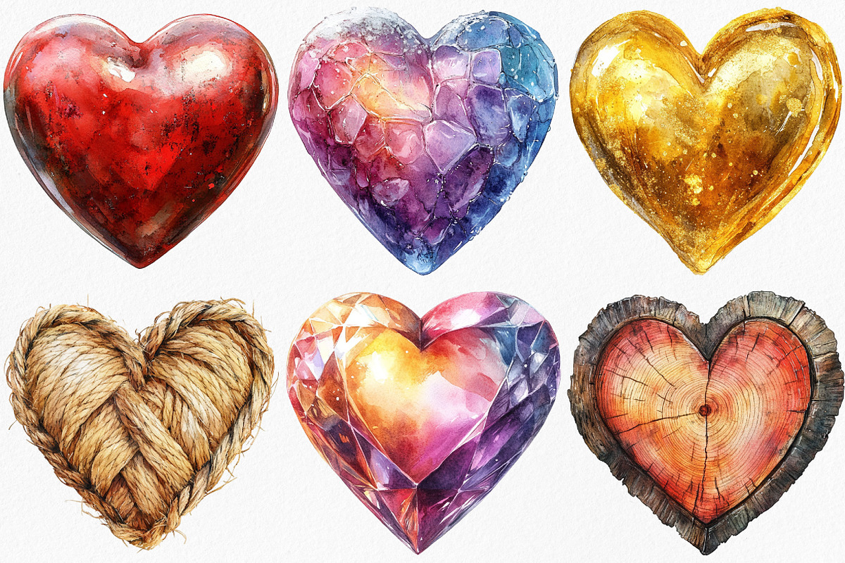 Watercolor Christmas Hearts Clipart, an Illustration by Canvas Craft (Photo 3 of 8)