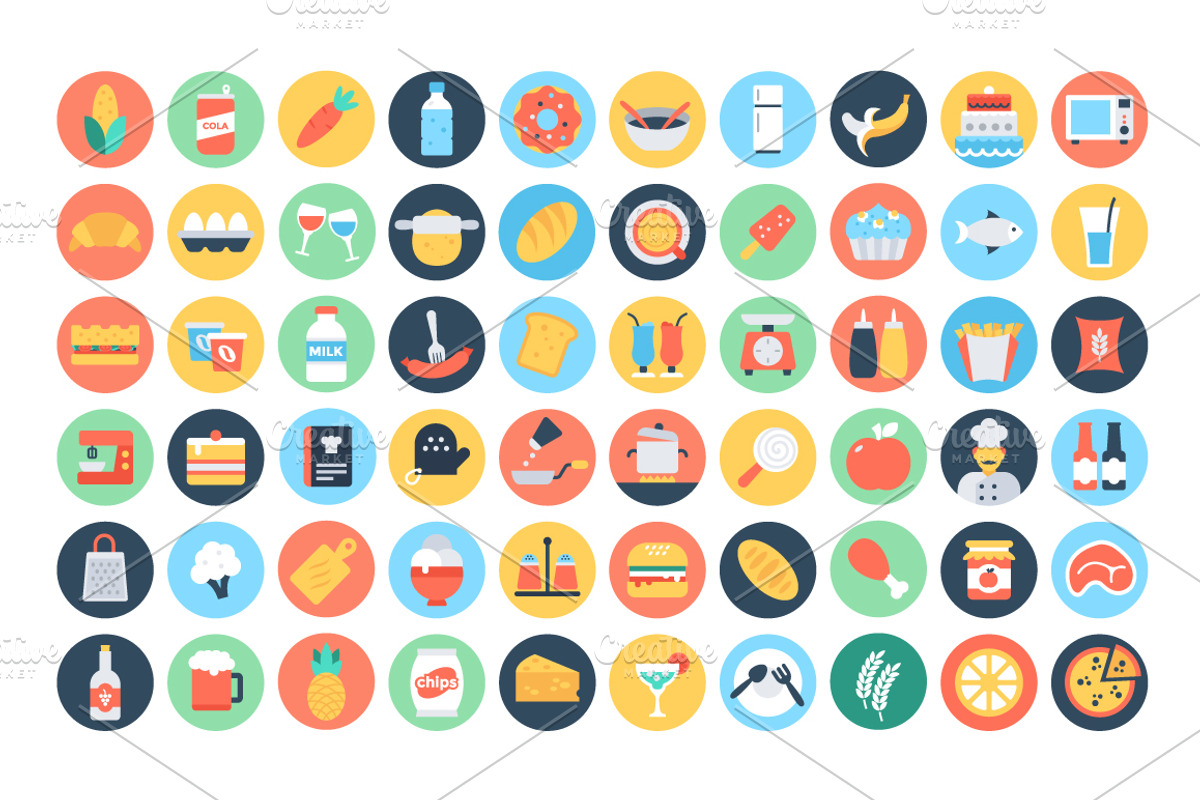 300+ Flat Food and Drinks Icons, an Icon by Vectors Market