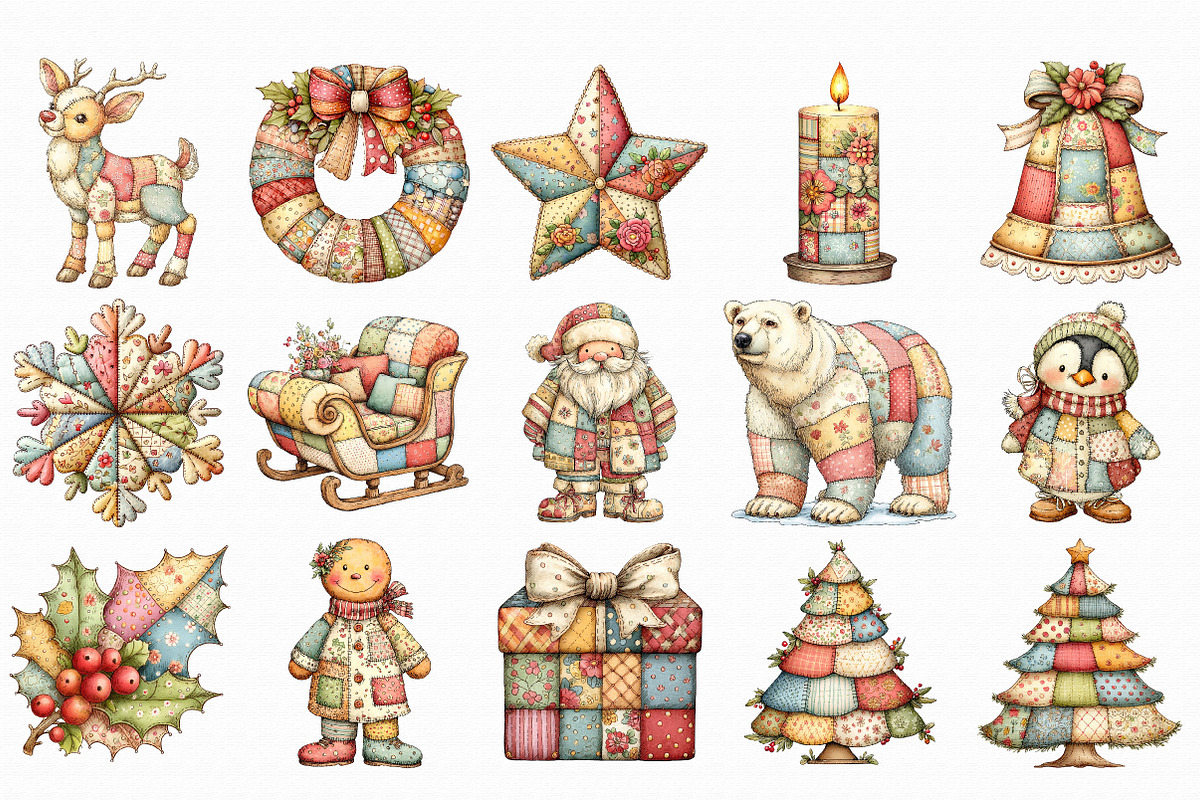 Patchwork Christmas Clipart Bundle P, an Illustration by Libby Wishes (Photo 3 of 7)