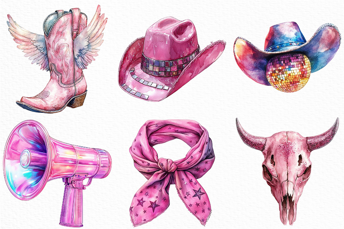 Watercolor Pink Disco Cowgirl PNG, an Illustration by Craft Nest (Photo 4 of 6)