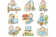 Daily activities of a cartoon man, an Illustration by Bubert Art (Thumbnail 1 of 2)