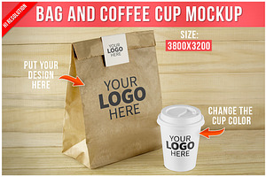 Paper Bag And Coffee Cup Mockup