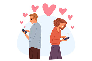 Young couple having affair on phone, a Person Illustration by Vectorbuum
