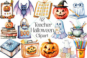 Watercolor Halloween Teacher Clipart, an Illustration by DreamPrint404 (Thumbnail 1 of 5)